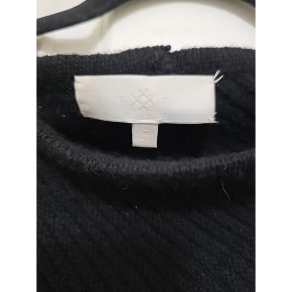 Black Asymmetrical Knit Poncho With Textured Patterns Striped 100% Cashmere - Picture 12 of 12